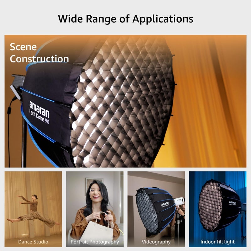 AMARAN Light Dome 90 Softbox,One-snap Quick-Release Foldable Bowens Mount Soft Light Modifier Lighting Studio Control Modifiers Softbox for 60/100/200/300c/150c (Light Dome 90) - Image 2